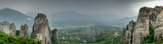 Panoramic view of the Meteora cliff