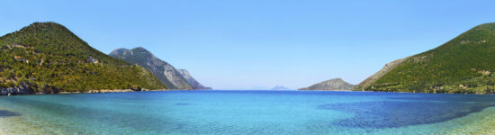 panoramic photo of a beach in Ithaca Greece