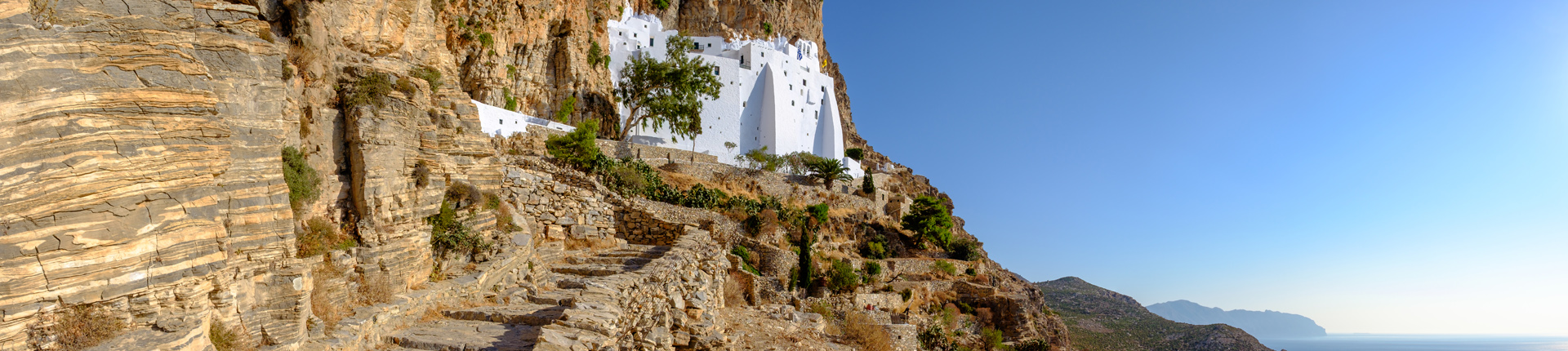 Panoramic view of Panagia Hozoviotissa monastery on Amorgos isla