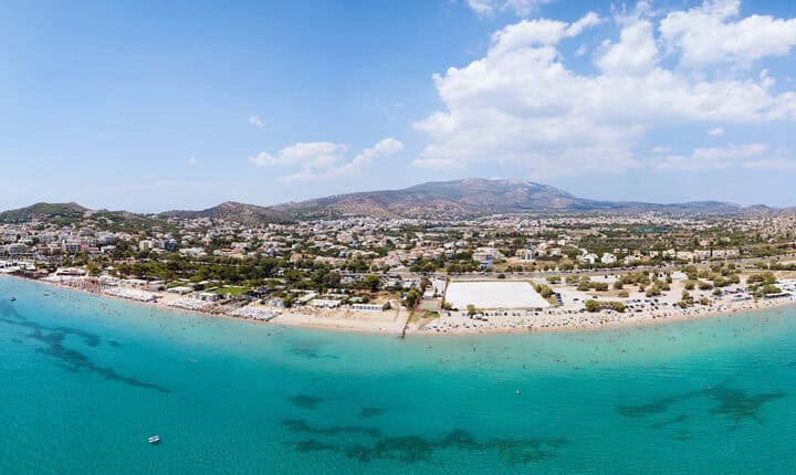 Wide panoramic view over the south coast of Athens, Greece