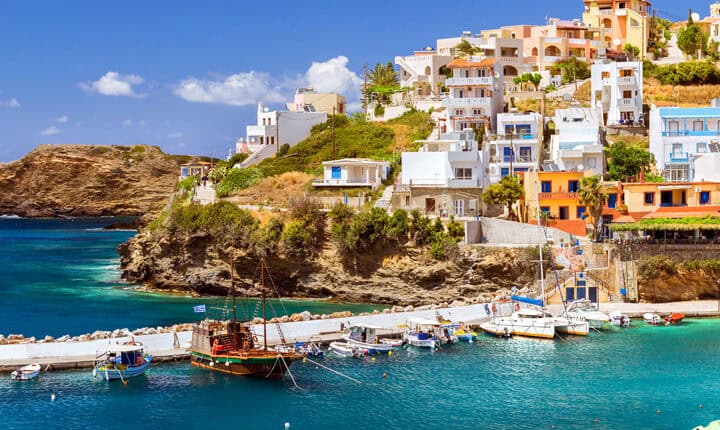 Crete, Harbour with boats and lighthouse in Bali